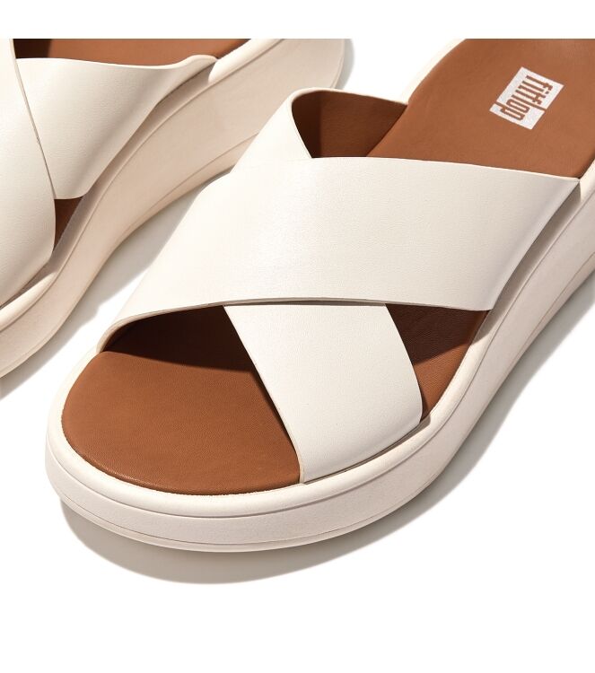 FitFlop f-mode leather flatform cross slides cream Direct leverbaar uit de webshop van www.meijerink-schoenen.nl/