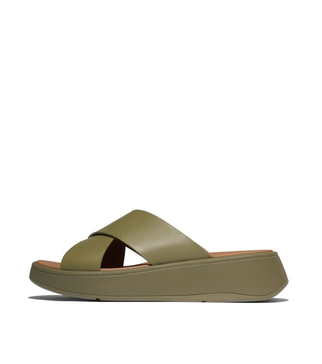 FitFlop f-mode leather flatform cross slides camo-green Direct leverbaar uit de webshop van www.meijerink-schoenen.nl/