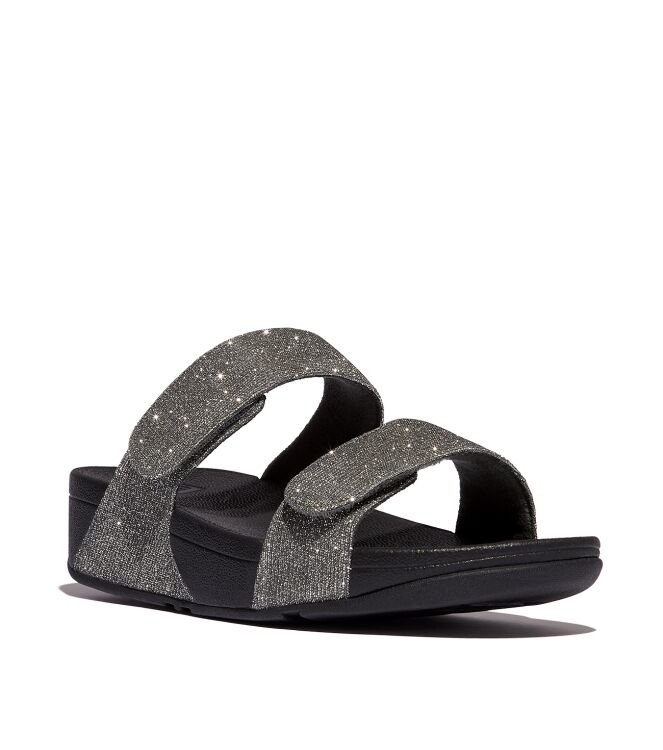 FitFlop lulu adjustable shimmerlux slides pewter Direct leverbaar uit de webshop van www.meijerink-schoenen.nl/