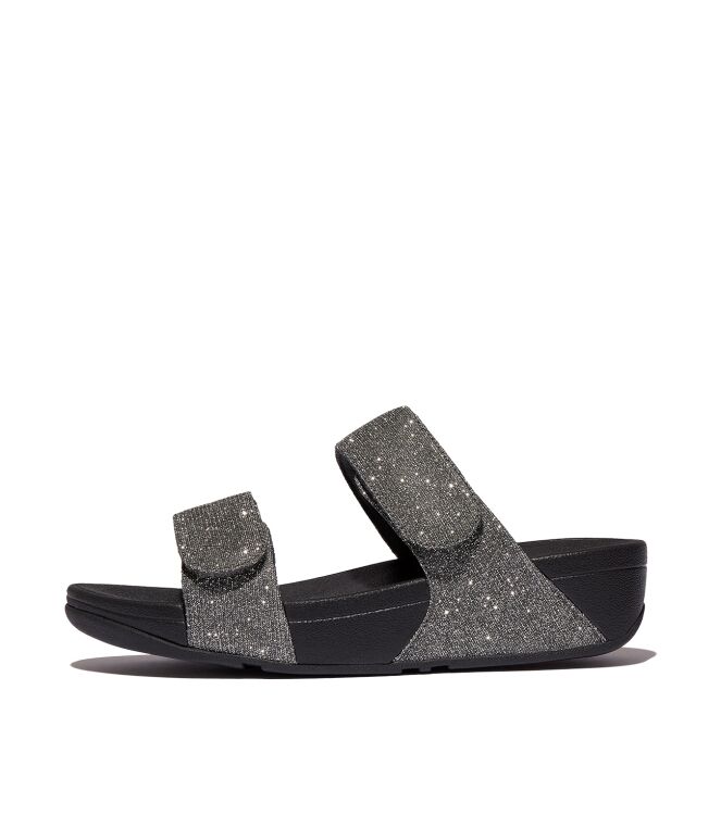 FitFlop lulu adjustable shimmerlux slides pewter Direct leverbaar uit de webshop van www.meijerink-schoenen.nl/