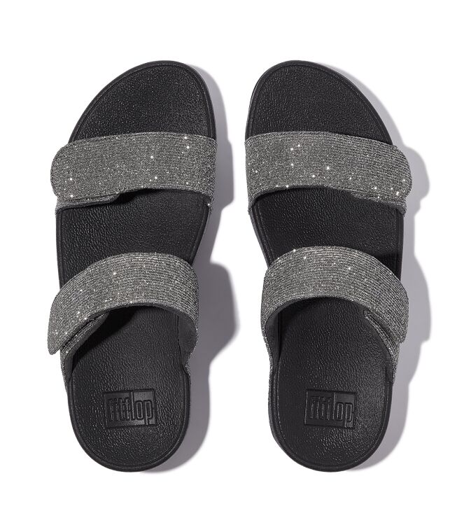 FitFlop lulu adjustable shimmerlux slides pewter Direct leverbaar uit de webshop van www.meijerink-schoenen.nl/