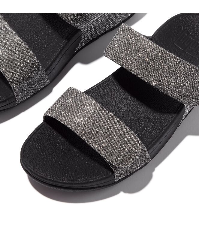 FitFlop lulu adjustable shimmerlux slides pewter Direct leverbaar uit de webshop van www.meijerink-schoenen.nl/