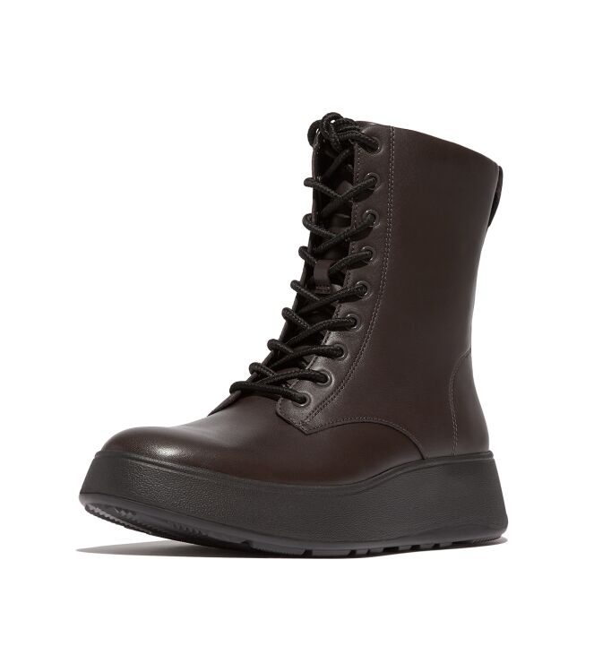 FitFlop f-mode leather lace-up flatform ankle boots chocolate brown Direct leverbaar uit de webshop van www.meijerink-schoenen.nl/
