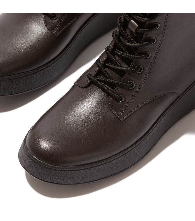 FitFlop f-mode leather lace-up flatform ankle boots chocolate brown Direct leverbaar uit de webshop van www.meijerink-schoenen.nl/