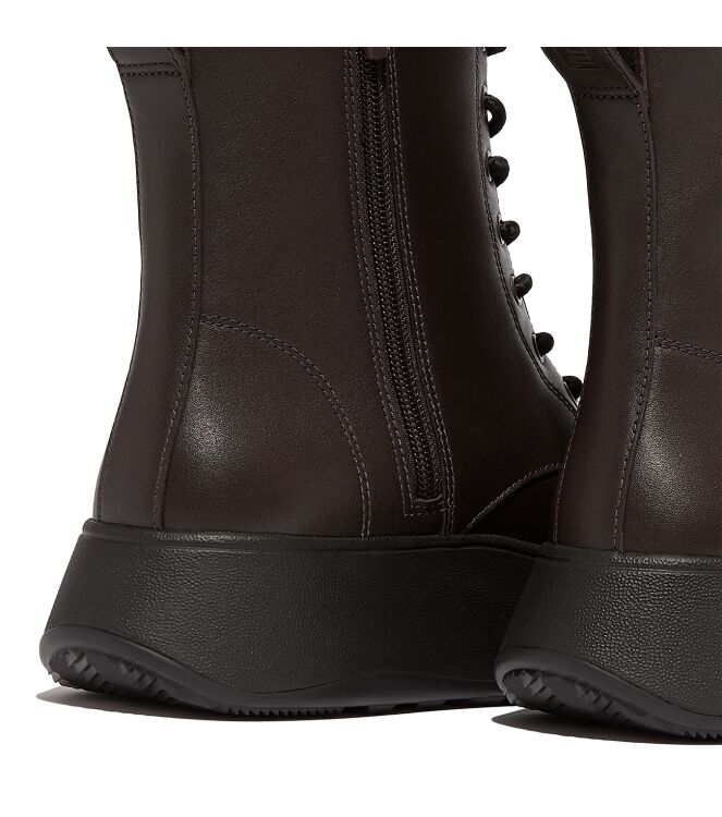 FitFlop f-mode leather lace-up flatform ankle boots chocolate brown Direct leverbaar uit de webshop van www.meijerink-schoenen.nl/