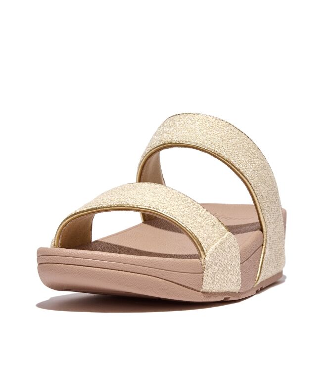 FitFlop lulu shimmerweave slides stone beige mix Direct leverbaar uit de webshop van www.meijerink-schoenen.nl/