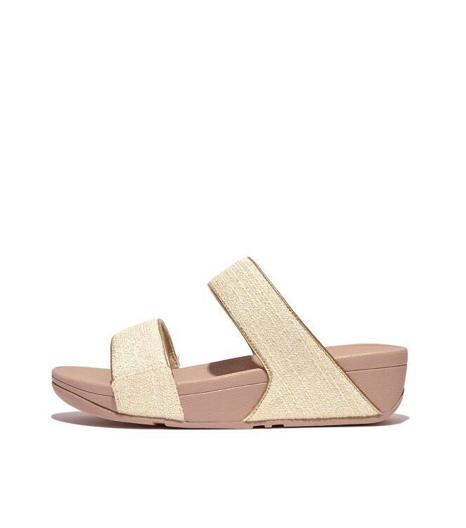 FitFlop lulu shimmerweave slides stone beige mix Direct leverbaar uit de webshop van www.meijerink-schoenen.nl/