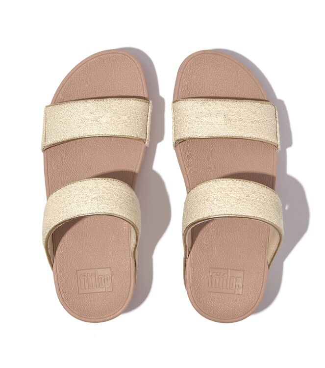 FitFlop lulu shimmerweave slides stone beige mix Direct leverbaar uit de webshop van www.meijerink-schoenen.nl/
