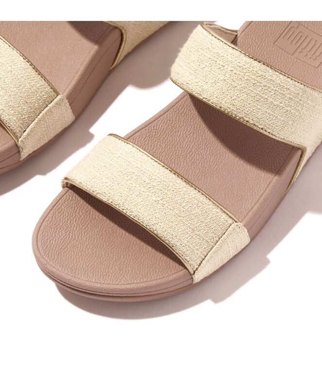 FitFlop lulu shimmerweave slides stone beige mix Direct leverbaar uit de webshop van www.meijerink-schoenen.nl/
