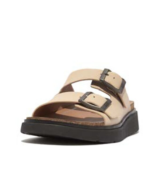 FitFlop gen-ff buckle two-bar leather slides latte beige Direct leverbaar uit de webshop van www.meijerink-schoenen.nl/