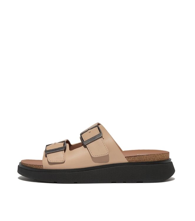 FitFlop gen-ff buckle two-bar leather slides latte beige Direct leverbaar uit de webshop van www.meijerink-schoenen.nl/