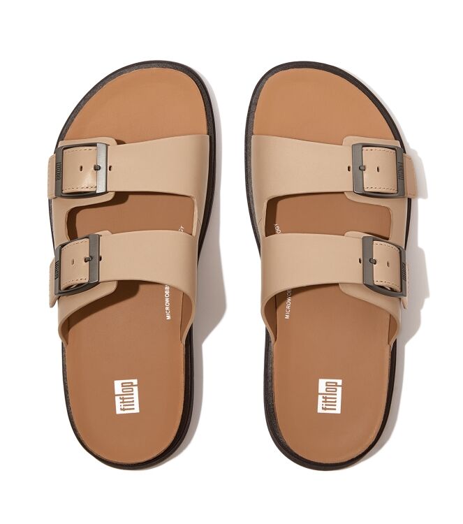 FitFlop gen-ff buckle two-bar leather slides latte beige Direct leverbaar uit de webshop van www.meijerink-schoenen.nl/