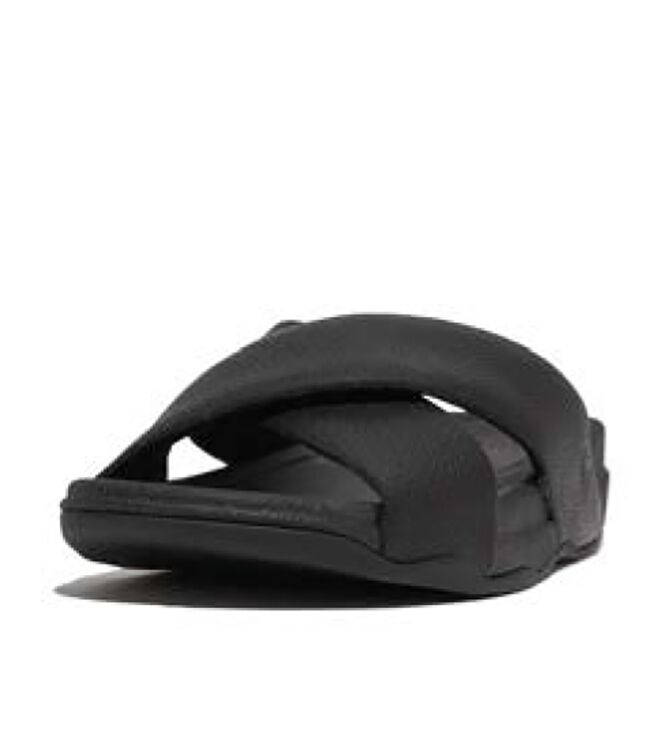 FitFlop surfer mens tumbled-leather cross slides black Direct leverbaar uit de webshop van www.meijerink-schoenen.nl/