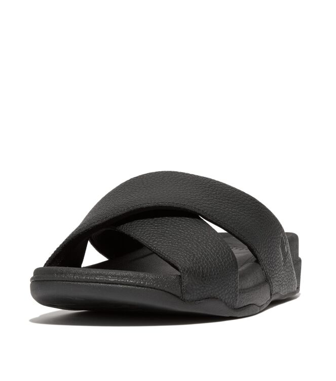 FitFlop surfer mens tumbled-leather cross slides black Direct leverbaar uit de webshop van www.meijerink-schoenen.nl/
