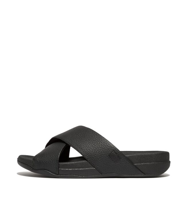 FitFlop surfer mens tumbled-leather cross slides black Direct leverbaar uit de webshop van www.meijerink-schoenen.nl/