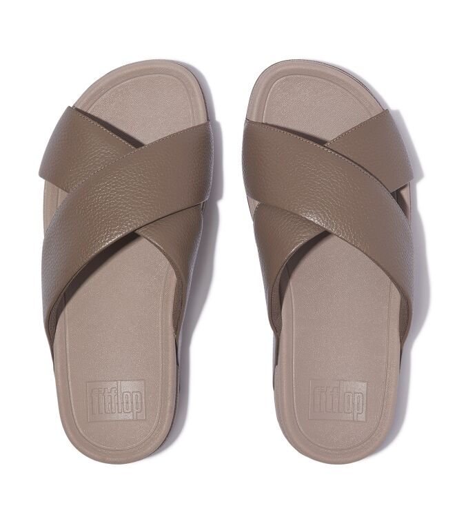FitFlop surfer mens tumbled-leather cross slides java java Direct leverbaar uit de webshop van www.meijerink-schoenen.nl/