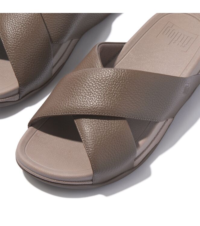 FitFlop surfer mens tumbled-leather cross slides java java Direct leverbaar uit de webshop van www.meijerink-schoenen.nl/