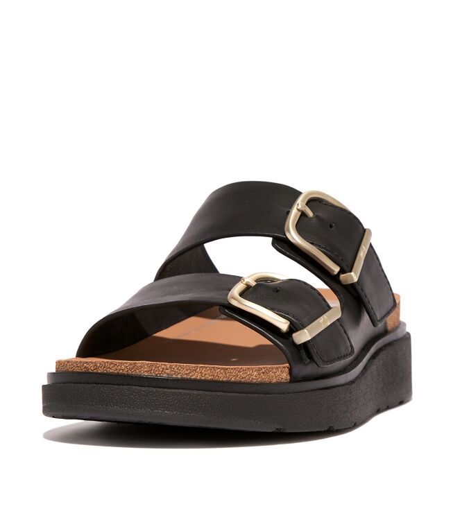 FitFlop gen-ff buckle two-bar leather slides black Direct leverbaar uit de webshop van www.meijerink-schoenen.nl/
