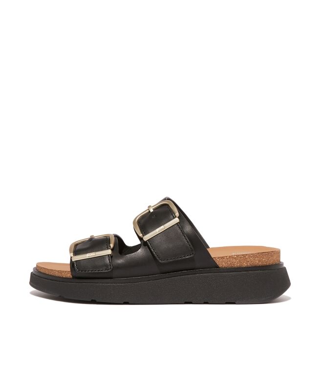 FitFlop gen-ff buckle two-bar leather slides black Direct leverbaar uit de webshop van www.meijerink-schoenen.nl/