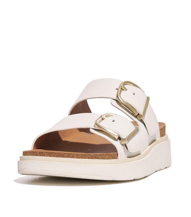 FitFlop gen-ff buckle two-bar leather slides urban white Direct leverbaar uit de webshop van www.meijerink-schoenen.nl/