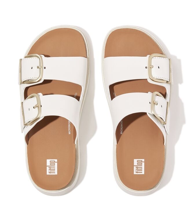 FitFlop gen-ff buckle two-bar leather slides urban white Direct leverbaar uit de webshop van www.meijerink-schoenen.nl/
