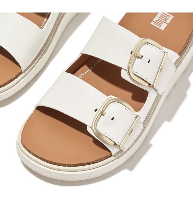 FitFlop gen-ff buckle two-bar leather slides urban white Direct leverbaar uit de webshop van www.meijerink-schoenen.nl/