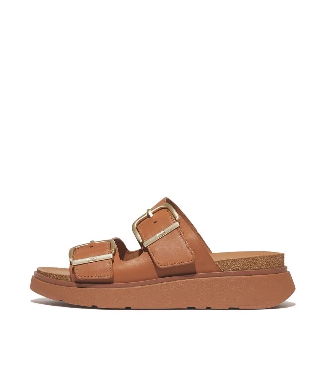 FitFlop gen-ff buckle two-bar leather slides light tan Direct leverbaar uit de webshop van www.meijerink-schoenen.nl/