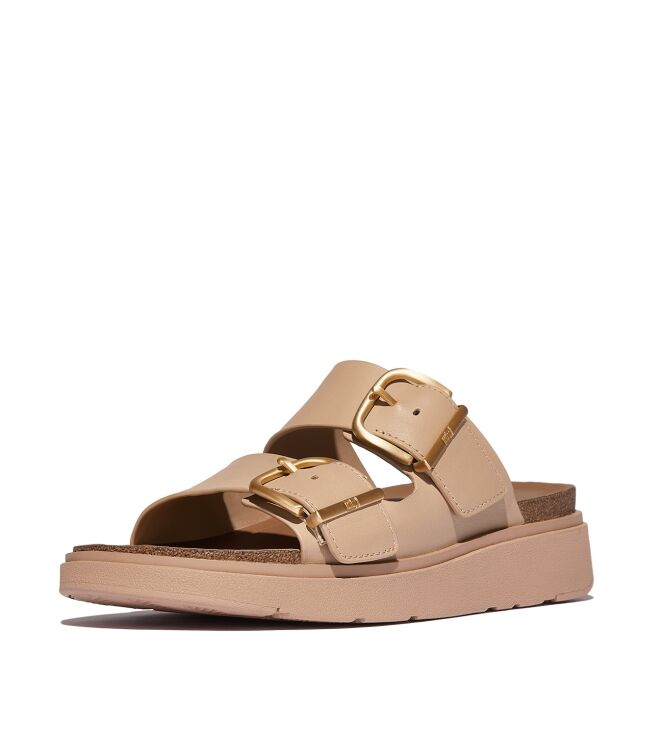 FitFlop gen-ff buckle two-bar leather slides classic beige Direct leverbaar uit de webshop van www.meijerink-schoenen.nl/