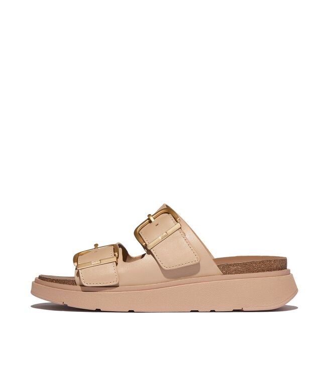 FitFlop gen-ff buckle two-bar leather slides classic beige Direct leverbaar uit de webshop van www.meijerink-schoenen.nl/