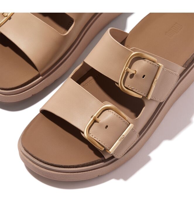 FitFlop gen-ff buckle two-bar leather slides classic beige Direct leverbaar uit de webshop van www.meijerink-schoenen.nl/