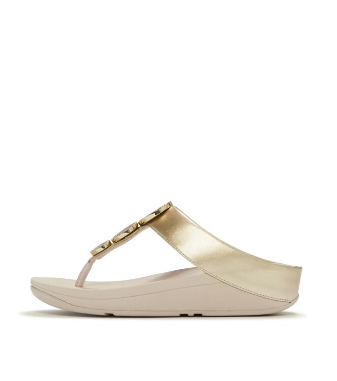 FitFlop halo bead-circle metallic toe-post sandals platino Direct leverbaar uit de webshop van www.meijerink-schoenen.nl/