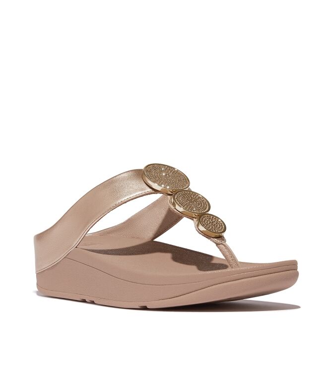 FitFlop halo bead-circle metallic toe-post sandals metallic latte beige Direct leverbaar uit de webshop van www.meijerink-schoenen.nl/