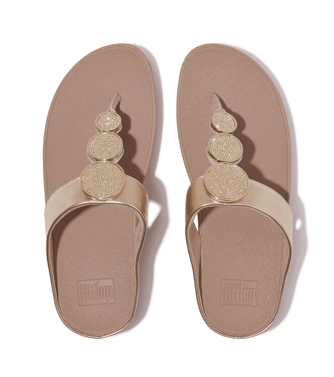 FitFlop halo bead-circle metallic toe-post sandals metallic latte beige Direct leverbaar uit de webshop van www.meijerink-schoenen.nl/