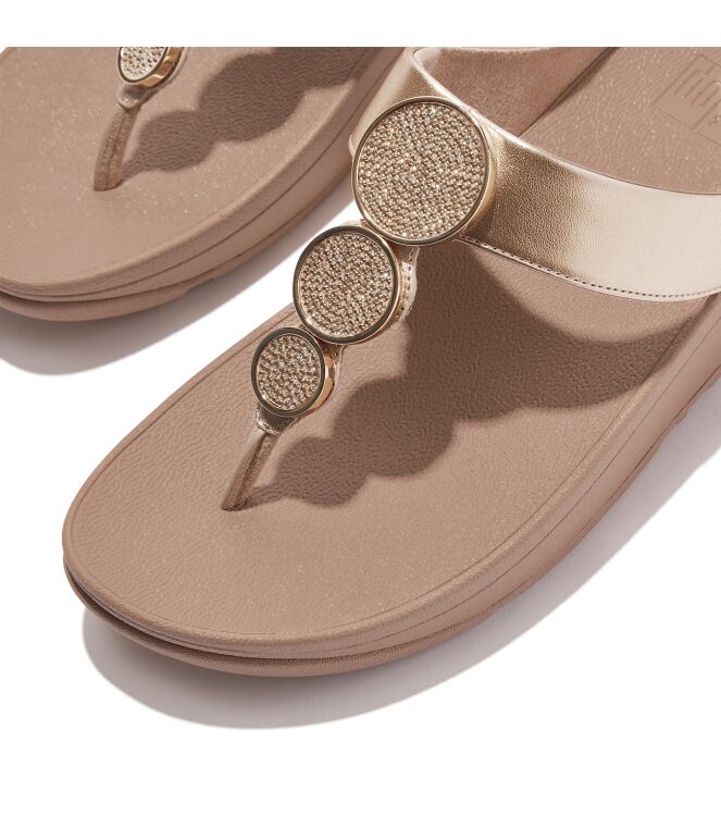 FitFlop halo bead-circle metallic toe-post sandals metallic latte beige Direct leverbaar uit de webshop van www.meijerink-schoenen.nl/