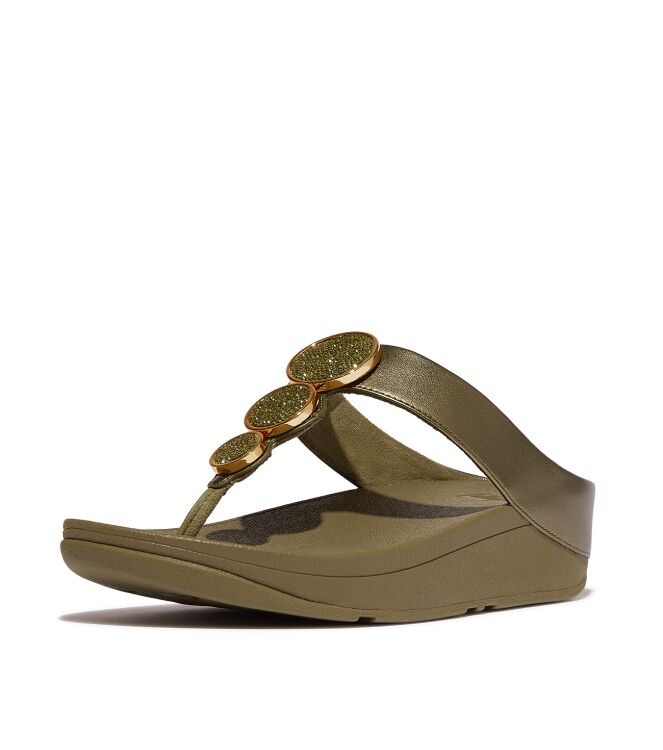 FitFlop halo bead-circle metallic toe-post sandals metallic camo-green Direct leverbaar uit de webshop van www.meijerink-schoenen.nl/