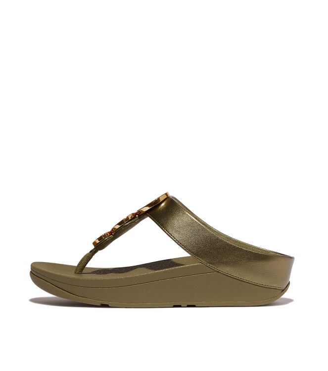 FitFlop halo bead-circle metallic toe-post sandals metallic camo-green Direct leverbaar uit de webshop van www.meijerink-schoenen.nl/