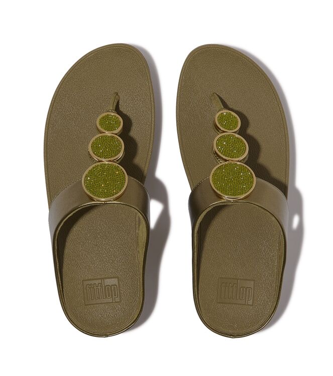 FitFlop halo bead-circle metallic toe-post sandals metallic camo-green Direct leverbaar uit de webshop van www.meijerink-schoenen.nl/