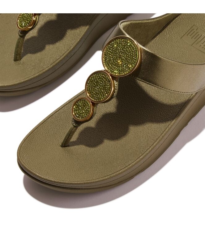 FitFlop halo bead-circle metallic toe-post sandals metallic camo-green Direct leverbaar uit de webshop van www.meijerink-schoenen.nl/