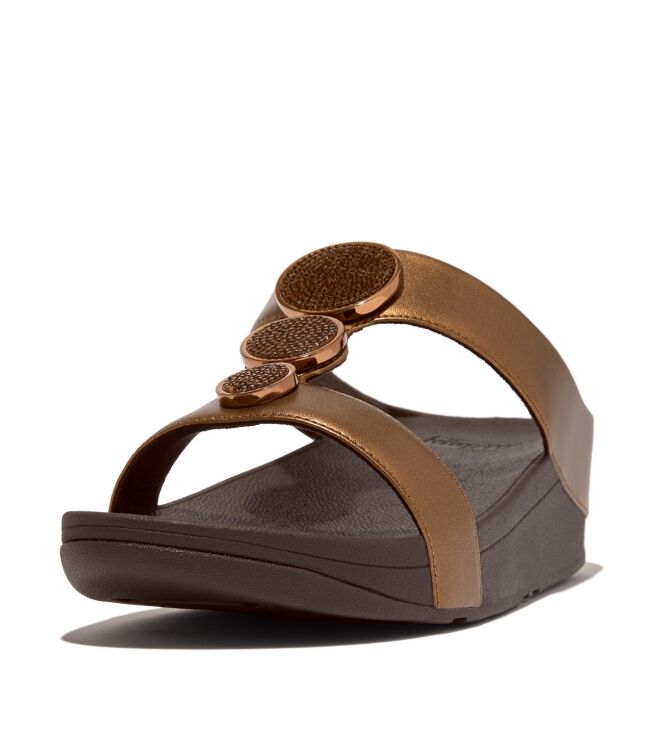 FitFlop halo bead-circle metallic h-bar slides bronze Direct leverbaar uit de webshop van www.meijerink-schoenen.nl/