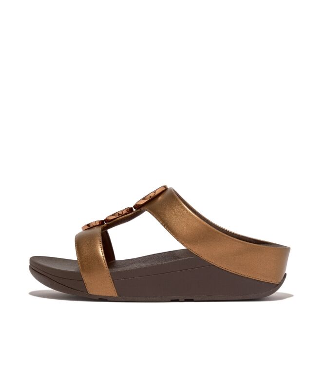 FitFlop halo bead-circle metallic h-bar slides bronze Direct leverbaar uit de webshop van www.meijerink-schoenen.nl/