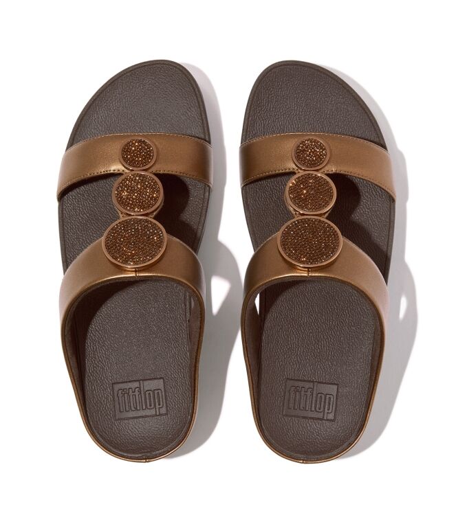 FitFlop halo bead-circle metallic h-bar slides bronze Direct leverbaar uit de webshop van www.meijerink-schoenen.nl/