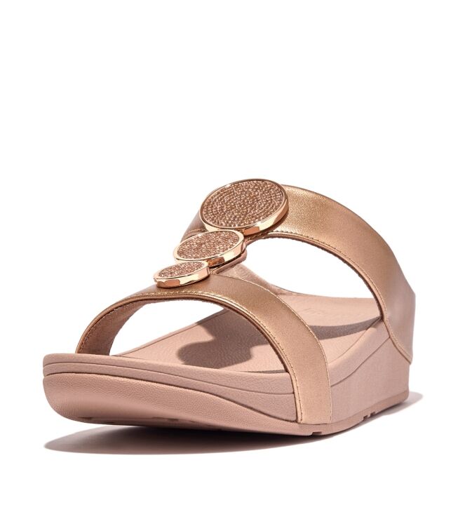 FitFlop halo bead-circle metallic h-bar slides rose gold Direct leverbaar uit de webshop van www.meijerink-schoenen.nl/