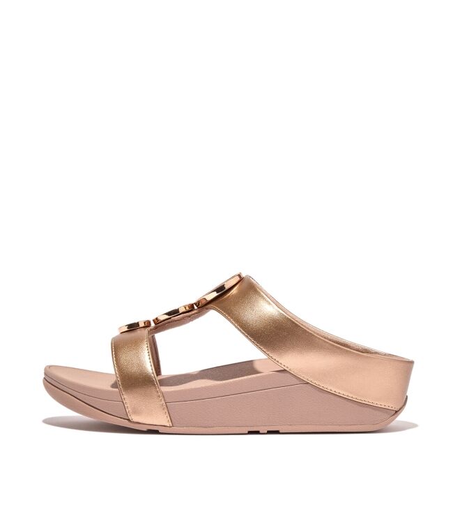 FitFlop halo bead-circle metallic h-bar slides rose gold Direct leverbaar uit de webshop van www.meijerink-schoenen.nl/