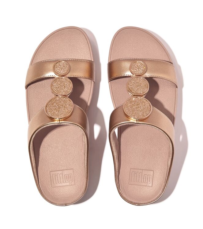 FitFlop halo bead-circle metallic h-bar slides rose gold Direct leverbaar uit de webshop van www.meijerink-schoenen.nl/