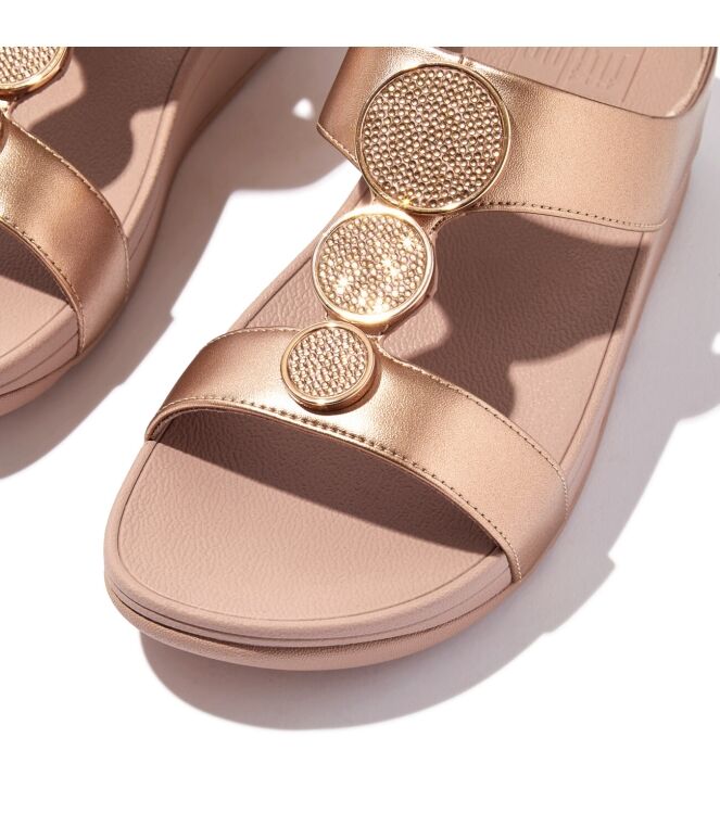 FitFlop halo bead-circle metallic h-bar slides rose gold Direct leverbaar uit de webshop van www.meijerink-schoenen.nl/