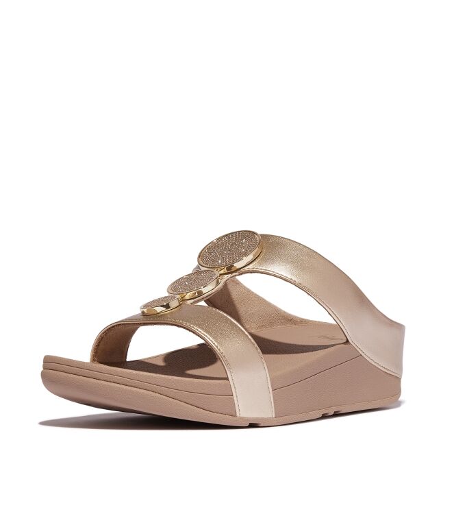 FitFlop halo bead-circle metallic h-bar slides metallic latte beige Direct leverbaar uit de webshop van www.meijerink-schoenen.nl/