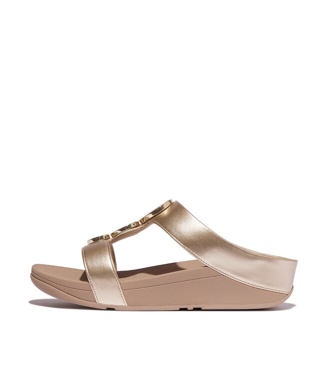 FitFlop halo bead-circle metallic h-bar slides metallic latte beige Direct leverbaar uit de webshop van www.meijerink-schoenen.nl/