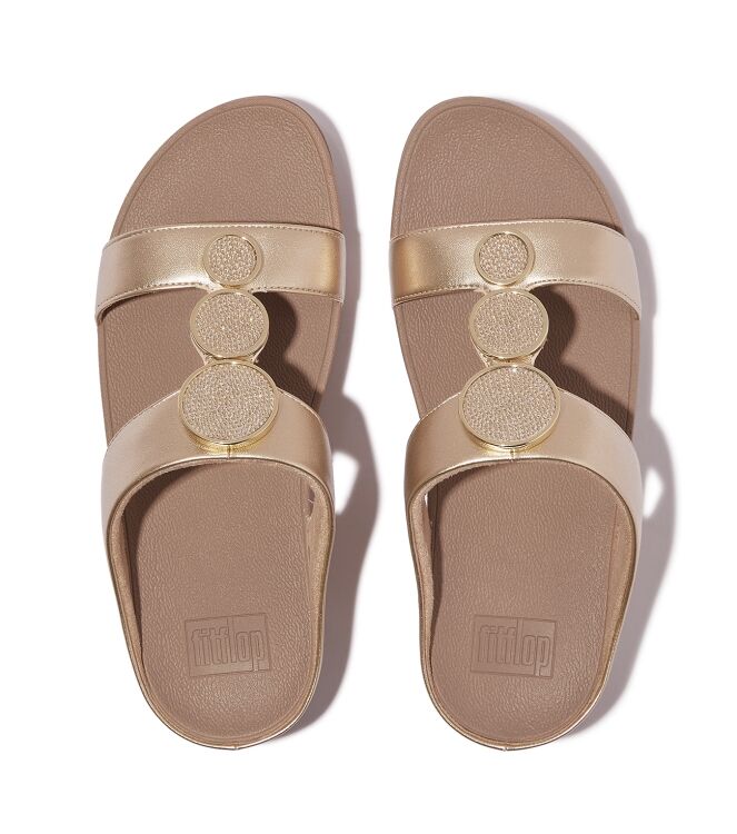 FitFlop halo bead-circle metallic h-bar slides metallic latte beige Direct leverbaar uit de webshop van www.meijerink-schoenen.nl/