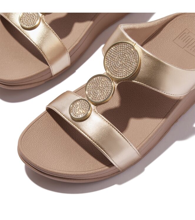 FitFlop halo bead-circle metallic h-bar slides metallic latte beige Direct leverbaar uit de webshop van www.meijerink-schoenen.nl/