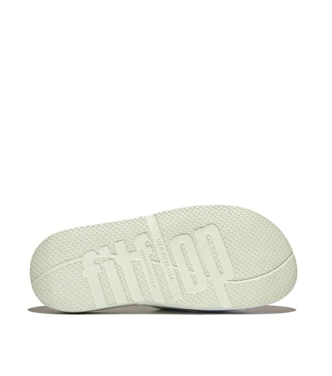 FitFlop iqushion iridescent two-bar buckle slides sagebrush/skywash blue Direct leverbaar uit de webshop van www.meijerink-schoenen.nl/